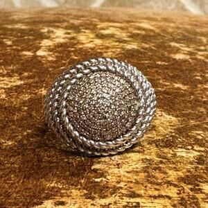 JS Sterling Silver and Cognac Diamond Ring Size 10 Dome Statement
